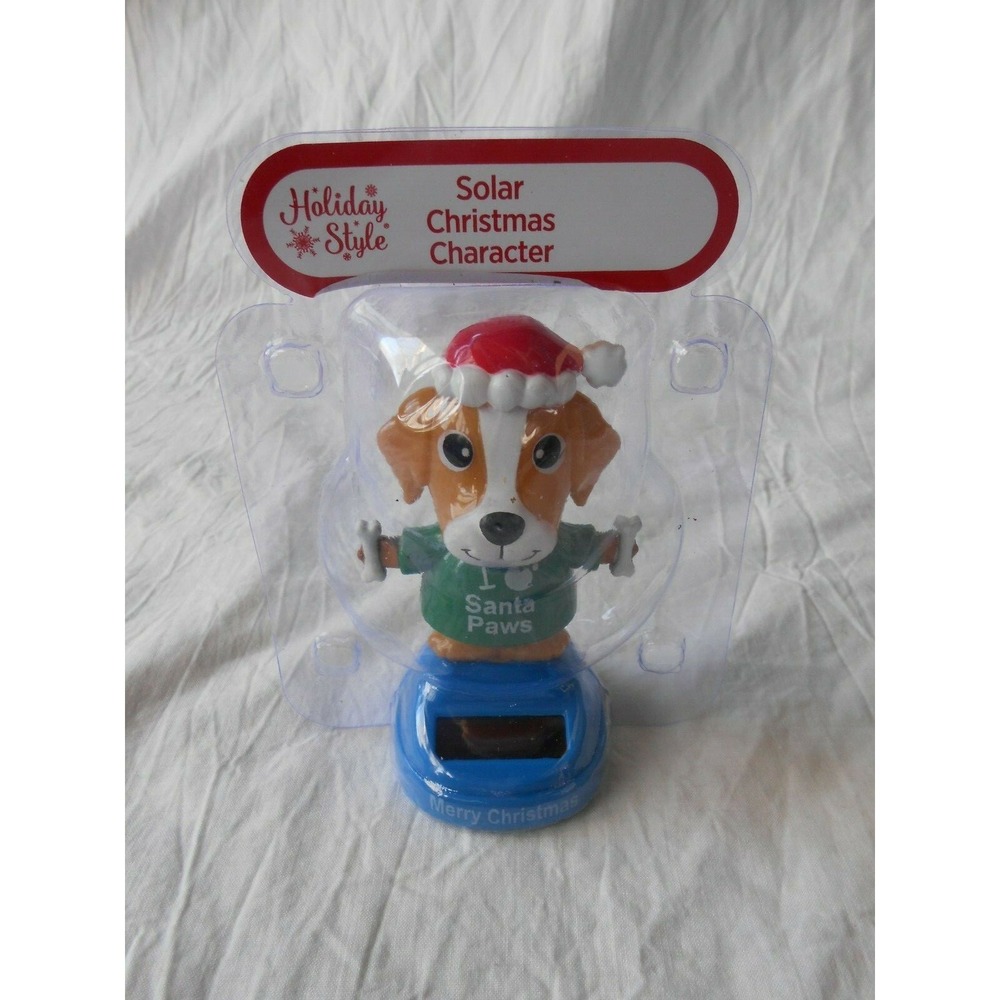 NEW Solar Powered Dancing Merry Christmas Santa Dog Puppy Paws Bobble Head Toy